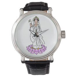Guan Yin Bodhisattva på Lotus Flower Watch Watch Armbandsur