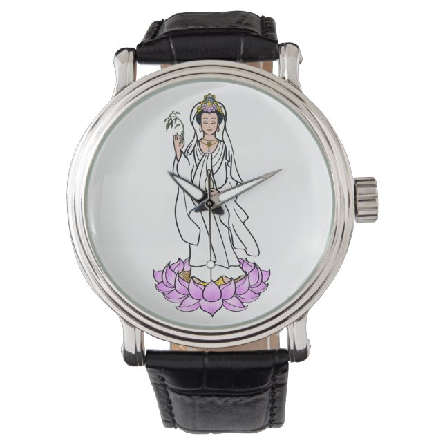 Guan Yin Bodhisattva på Lotus Flower Watch Watch Armbandsur (Framsida)