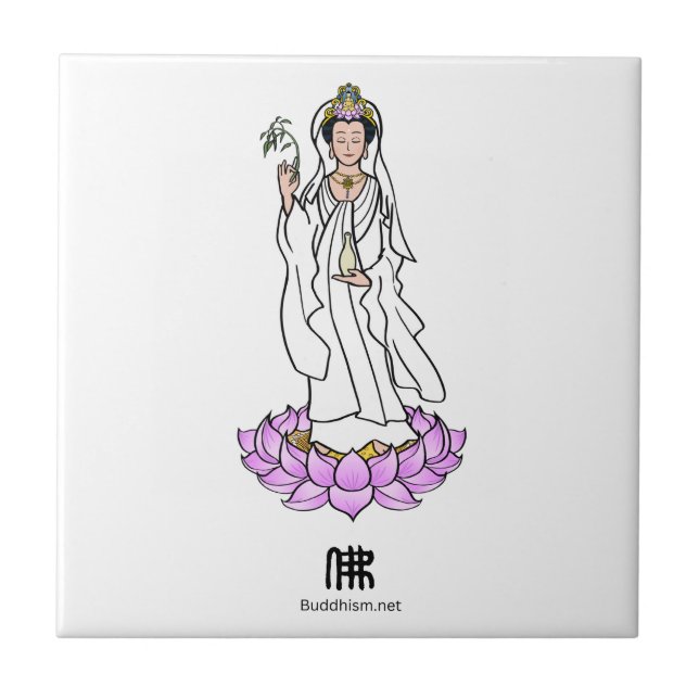 Guan Yin Bodhisattva på Lotus Kakelplatta (Framsidan)