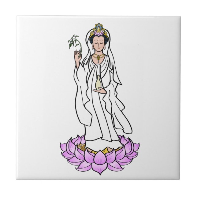 Guan Yin Bodhisattva på Lotus Kakelplatta (Framsidan)