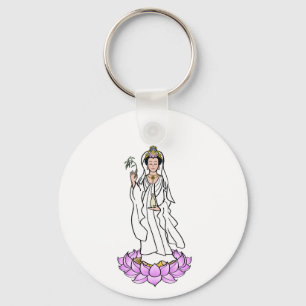 Guan Yin Bodhisattva på Lotus Keychain Nyckelring