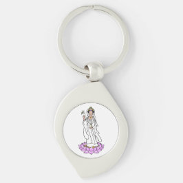 Guan Yin Bodhisattva på Lotus Metall Keychain Swirl Silverfärgad Nyckelring