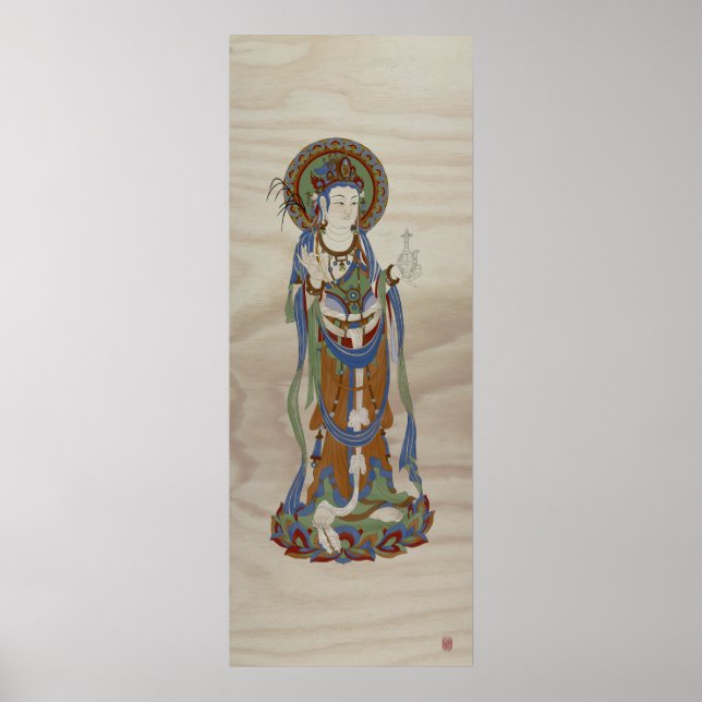 Guan Yin Buddha Doug Fir Background Art Poster (Framsidan)