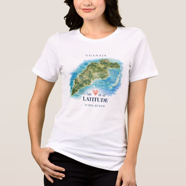 Guanaja Honduras Map  T Shirt (Framsida)