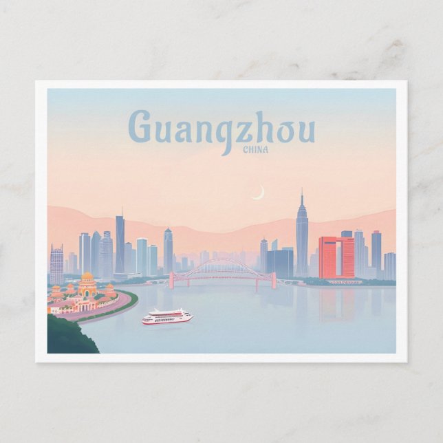 Guangzhou China Pearl River Pastel Travel Vykort (Framsida)