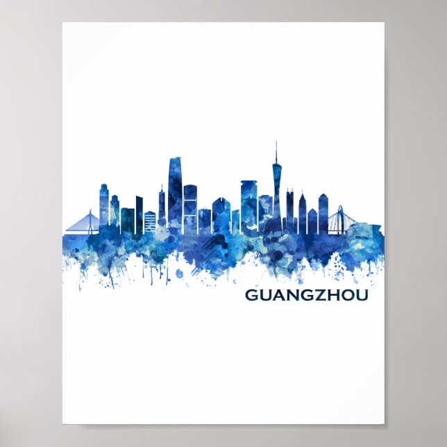 Guangzhou China Skyline Blue Poster (Framsidan)