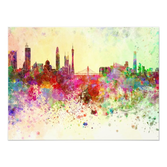 Guangzhou skyline in watercolor background fototryck (Framsidan)