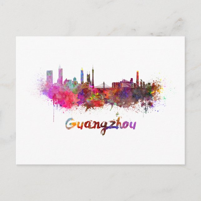 Guangzhou skyline in watercolor vykort (Framsida)