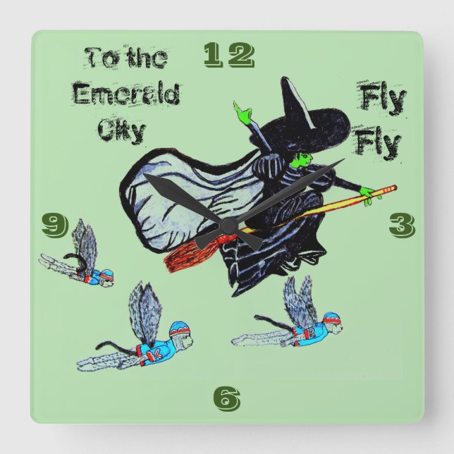 GUARD FÖR OZ FLYING WITCH SQUARE WALL CLOCK FYRKANTIG KLOCKA (Framsida)