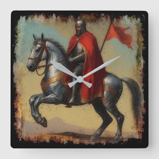 Guard Knight och Horse Fyrkantig Klocka (Framsida)