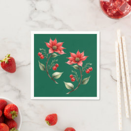 Guardanapo papel Natal verde e Flores Vermelhas Pappersservett