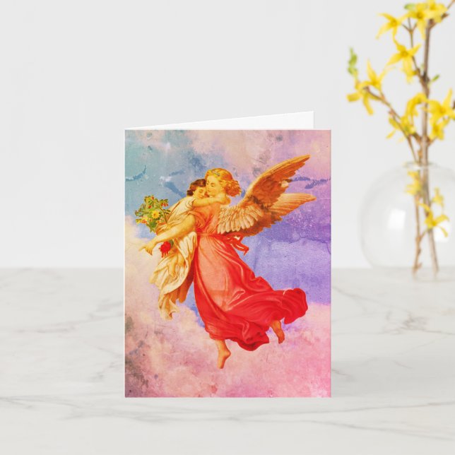 Guardian Angel and Child Art Note Card Kort (Gul blomma)