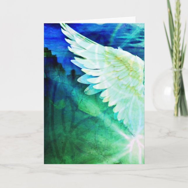 Guardian Angel Blue Green Wing – Blank Greeting Kort (Framsida)