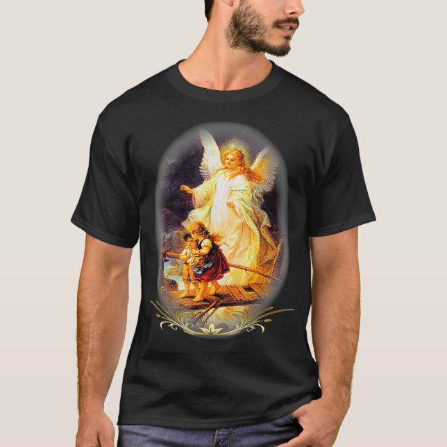 Guardian Angel    Catholic Prayer på baksidan  T Shirt (Framsida)