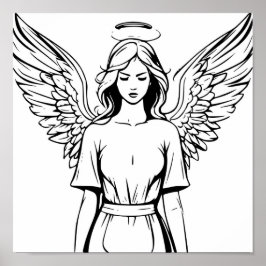 Guardian Angel Girl Black and White Poster