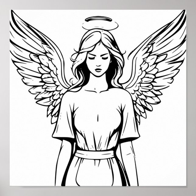Guardian Angel Girl Black and White Poster (Framsidan)