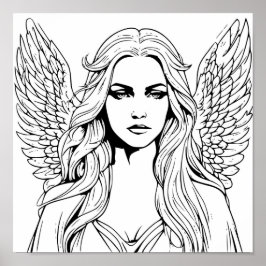 Guardian Angel Girl Black and White Poster