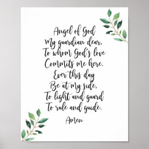 Guardian Angel katolska Prayer Print Calligraphy Poster