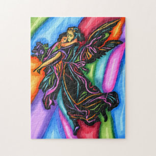Guardian Angel med Child Abstrakt Original Art Pussel