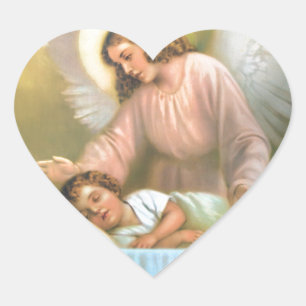 Guardian Angel med Child Hjärtformat Klistermärke