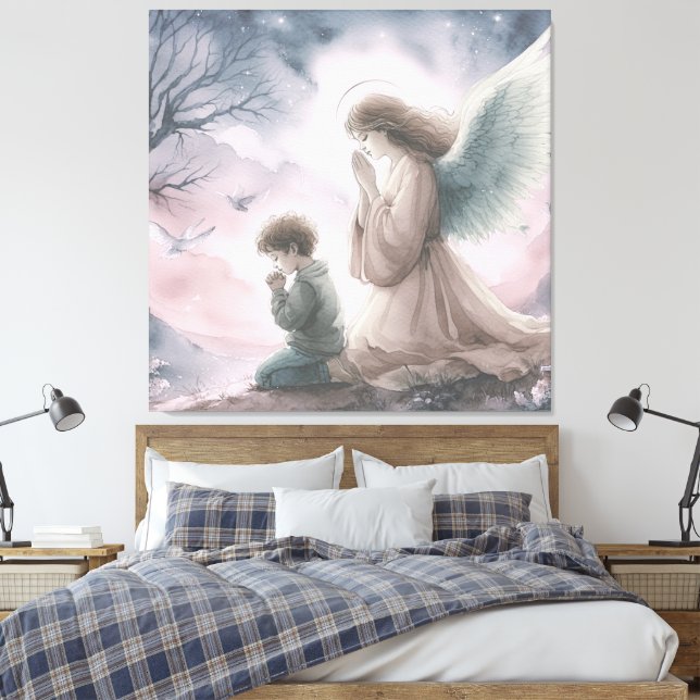 Guardian Angel och Child Praying Together Canvastryck (Insitu (sovrum))