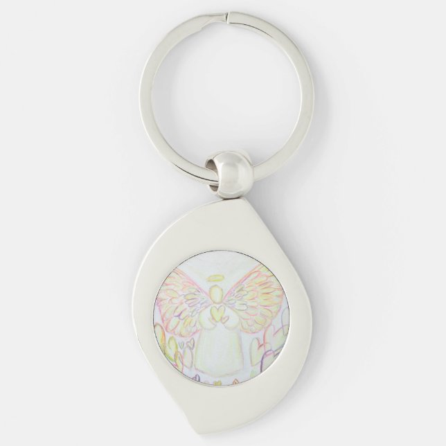 Guardian Angel of Hearts Anpassningsbar Keychains Swirl Silverfärgad Nyckelring (Framsidan)