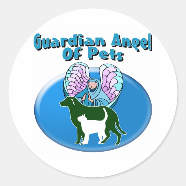 Guardian Angel of Pets Runt Klistermärke (Framsida)