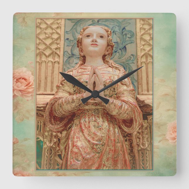 Guardian Angel painting clock Fyrkantig Klocka (Framsida)