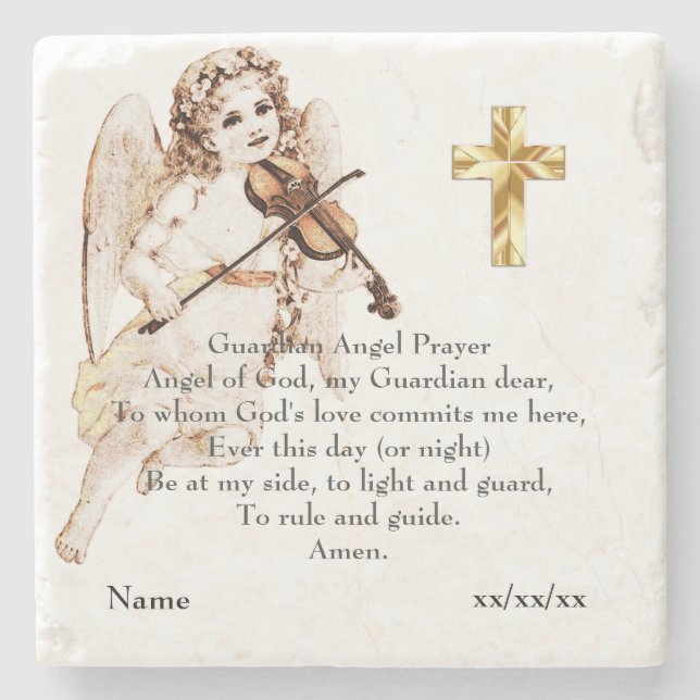 Guardian Angel Prayer Catholic Gift Personlig Underlägg Sten (Framsidan)