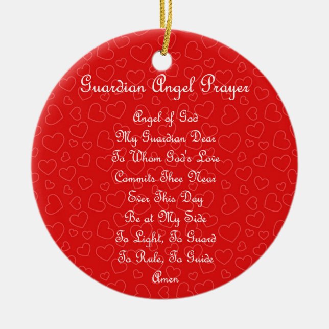 Guardian Angel Prayer Hearts Julgransprydnad Keramik (Framsidan)