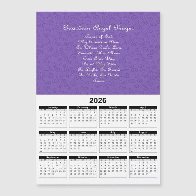Guardian Angel Prayer Lila 2026 Kalender (Framsida)