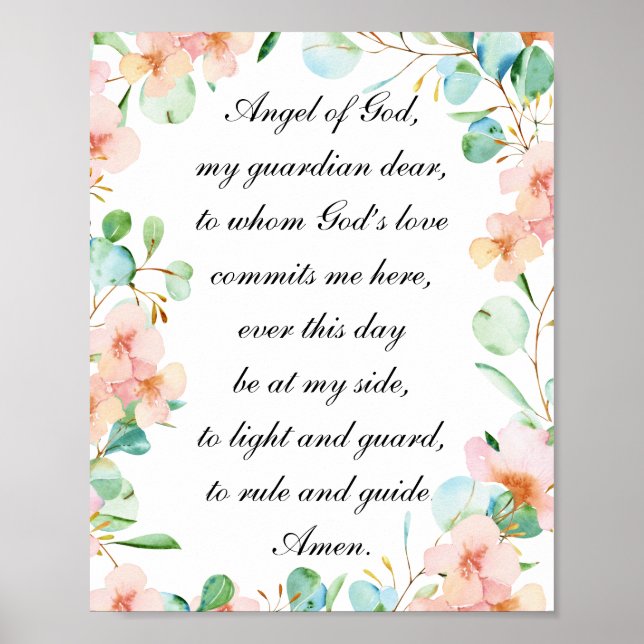 Guardian Angel Prayer Pastel Blommigt Poster (Framsidan)