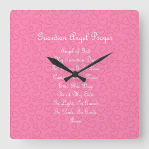 Guardian Angel Prayer Rosa Square Wall Clock Fyrkantig Klocka