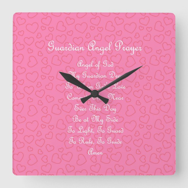Guardian Angel Prayer Rosa Square Wall Clock Fyrkantig Klocka (Framsida)