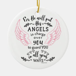 Guardian Angel Psalm 91:11 Bible Scripture Verse Julgransprydnad Keramik