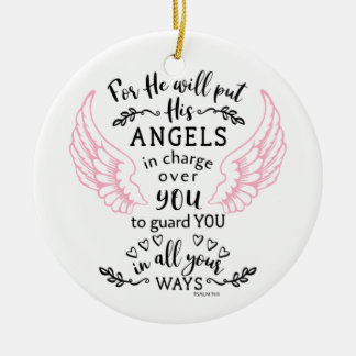 Guardian Angel Psalm 91:11 Bible Scripture Verse Julgransprydnad Keramik