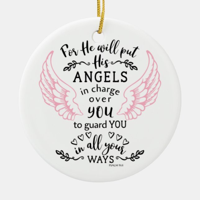 Guardian Angel Psalm 91:11 Bible Scripture Verse Julgransprydnad Keramik (Framsidan)