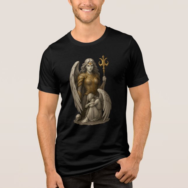 Guardian Angel with Golden Armor Artwork T Shirt (Framsida)