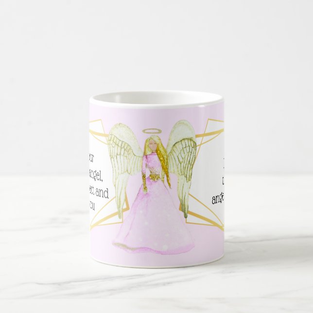 Guardian ängels rosa klänning guld hårvinkelcitat kaffemugg (Center)
