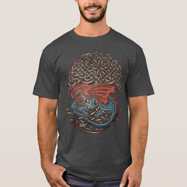 Guardian Dragon & Celtic Livets träd Tattoo T Shirt (Framsida)