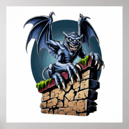 Guardian of the Heights: A Gothic Gargoyle Artwork Poster