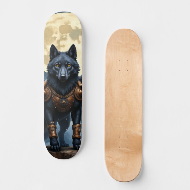 Guardian of the Moon – The Black Winged Wolf Mini Skateboard Bräda 18,5 Cm (Framsida)
