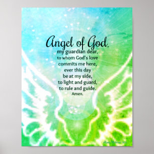 Guardian Prayer Blue Grönt Watercolor Poster