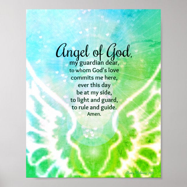 Guardian Prayer Blue Grönt Watercolor Poster (Framsidan)