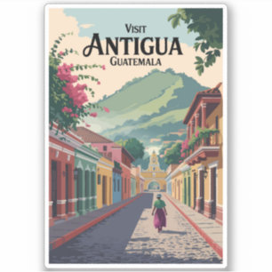 Guatemala Antigua Illustration Travel Art Vintage Klistermärken