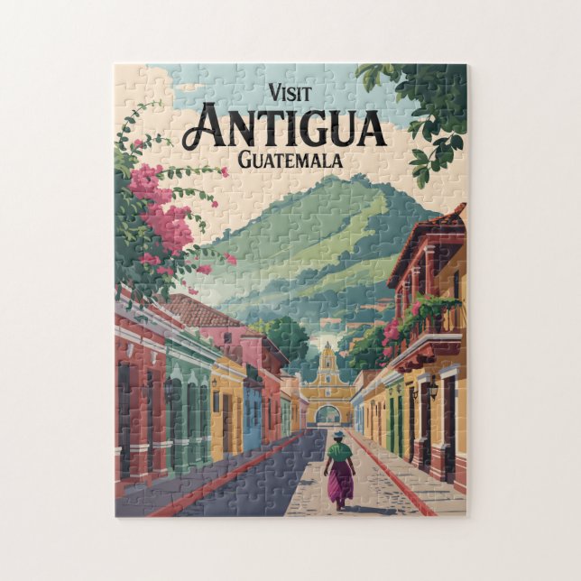 Guatemala Antigua Illustration Travel Art Vintage Pussel (Vertikal)