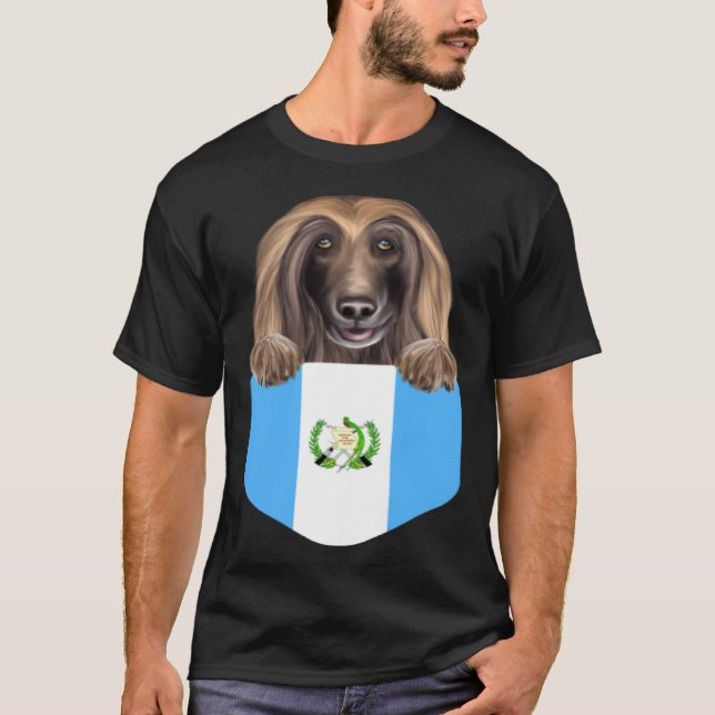 Guatemala Flag Afghan Hound Dog In Pocket T Shirt (Framsida)