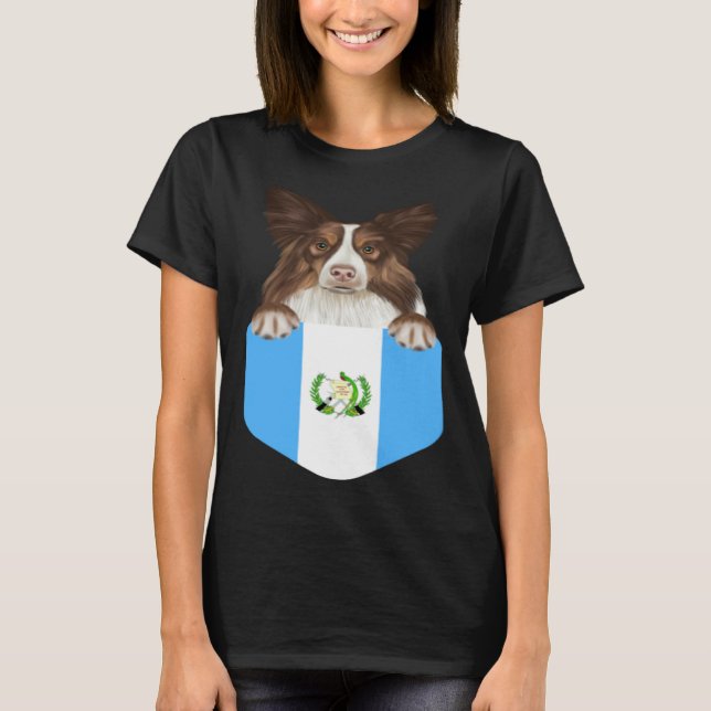 Guatemala Flag Collie Dog In Pocket T Shirt (Framsida)