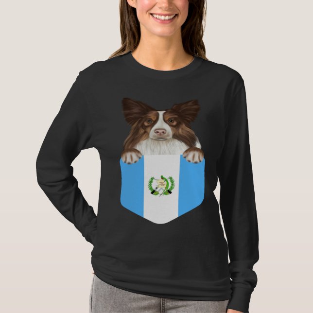 Guatemala Flag Collie Dog In Pocket T Shirt (Framsida)