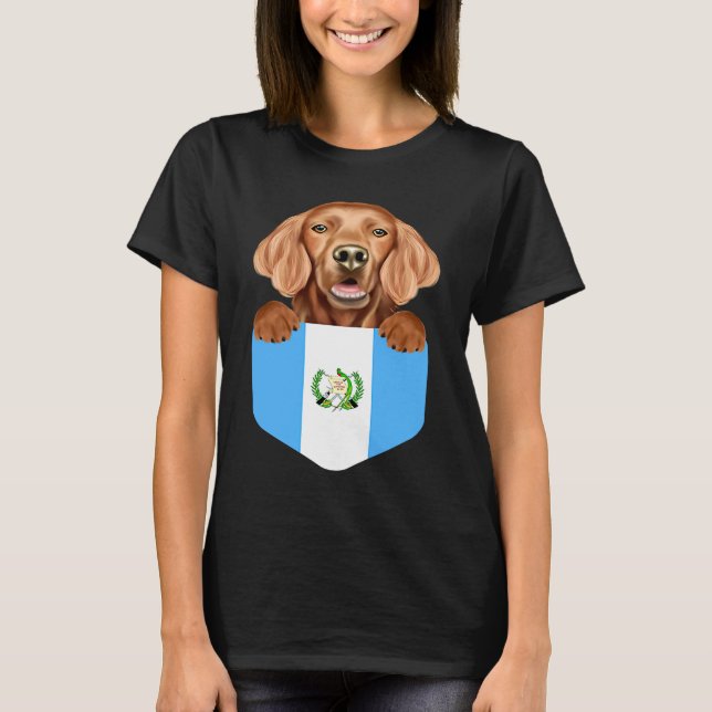 Guatemala Flag Irish Setter Dog In Pocket T Shirt (Framsida)